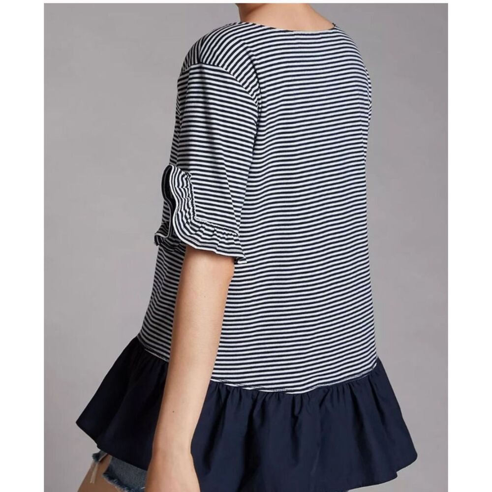 Anthropologie Maeve Striped Colorblock Top XL NWT Navy White Mixed Media